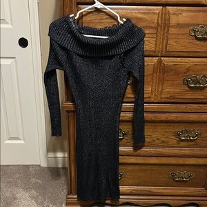 Almost Famous Black Glitter Off-Shoulder Dress